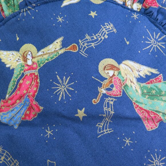 Handmade Quilted Holiday Blue Cotton Angels Round Table Runner Home Décor 29 " - Picture 4 of 5